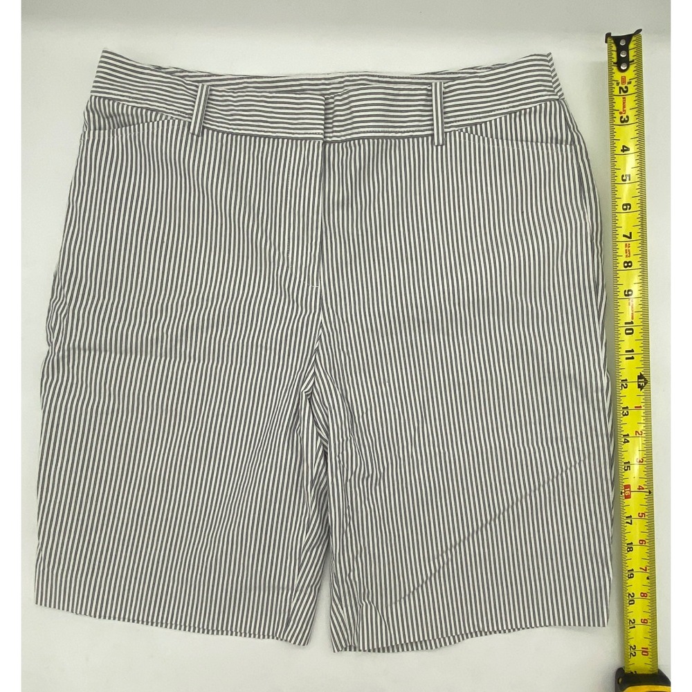 Talbots Perfect Short Womens 12 Navy Blue White Seersucker Striped Chino Shorts